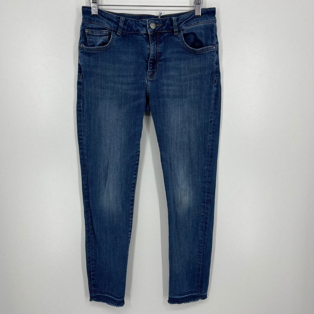 Warp + Weft Womens Skinny Jeans Medium Wash Raw Hem Blue Denim Size 29x28